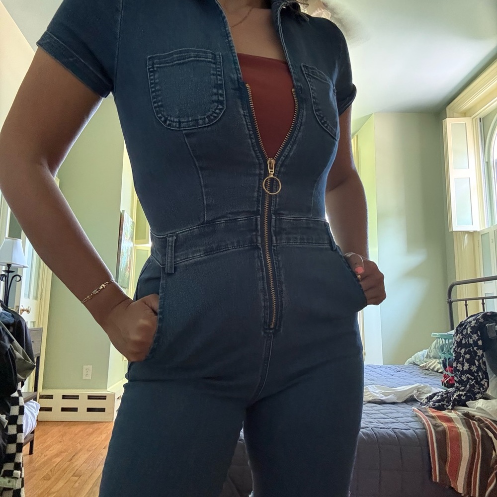 70’s style Haute Monde Blue Denim Jumpsuit